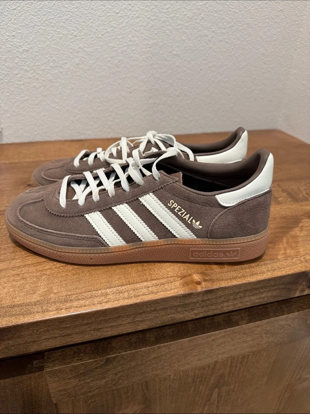 adidas Women's Brown Suede Sneakers with White Stripes - Picture 5 of 5